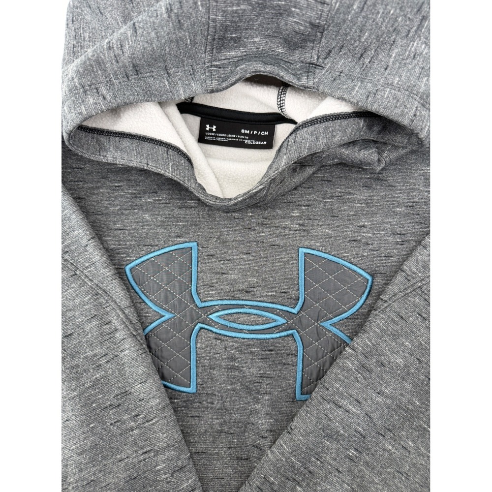 Under Armour ColdGear Hoodie Mens Small Gray Space Dye Quilted Logo Sweatshirt